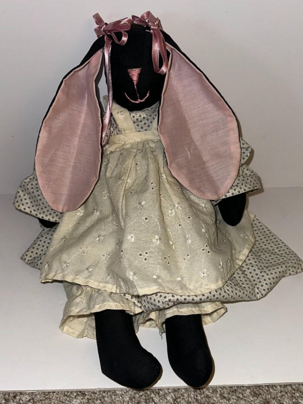 20" Handmade Stuffed Bunny Rabbit Plush Black Floppy Ears Vintage Early 1990s